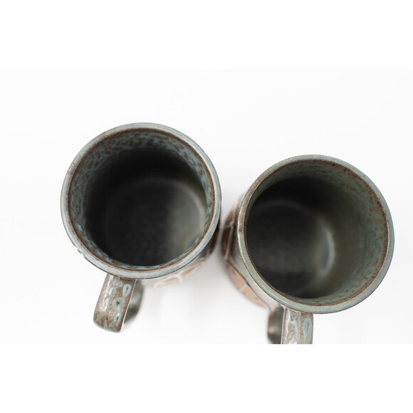 Pair Vintage Leaf Mug Japanese Stoneware Leaf Coffee Cup Japan redware - Picture 4 of 5